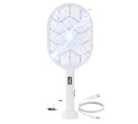 Electric Fly Swatter Racket - 2 in 1 Rechargeable Electric Fly Swatter & Zapper with LED Light, USB Powered Flying Insect Control Tool, Wide Surface, Non-Slip Handle, Indoor & Outdoor Use
