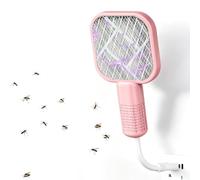 Electric Fly Swatter Rechargeable, Bug Zapper Racket with UV Mosquito Killer Lamp, Foldable 2-in-1 Fly Killer, Type-C USB Rechargeable Insect Killer for Home, Garden, Patio & Camping ，Pink