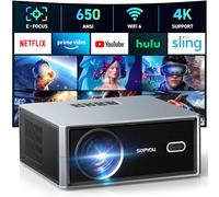 [Electric Focus/Automatic Keystone] Projector with WiFi and Bluetooth, 650 ANSI Native 1080P 4K, Compatible with Outdoor Film Projectors, Latest Intervention, Max 450 Inch, Projector