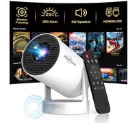 【Electric Focus】WellSonic Mini Projector with Wifi and Bluetooth, 260Ansi Portable Projector with 5W Speaker, Auto Vertical Keystone&180°Rotatable, 35-130" Screen Proyector for Outdoor Bedroom