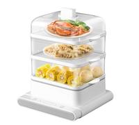Electric Foldable 3-Tier Food Steamer, 12L Multi-function Steam Box, Automatic Power-Off Breakfast Machine Steamer, 12h Smart Reservation, Visual Transparent Body, for Vegetables or Meats