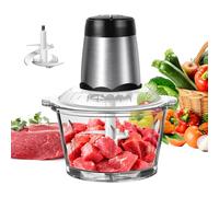 Electric food chopper, meat grinder Blender Electric chopper with 2-litre glass bowl, 2 speeds adjustable, with multifunction 4 Double-double sharp steel knives for chopping ingredients