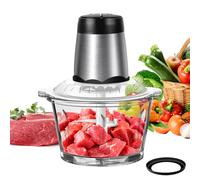 Electric food processor and chopper with 2-litre glass container, 2 speed settings, 4 stainless steel blades, non-slip mat, for chopping meat, baby food, fruit and vegetables
