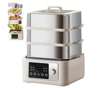 Electric Food Steamer 1350W, 8/12/16L Stainless Steel Multifunctional Steamer with Touch Screen, 24h Timer & 8 Menu Functions, Dual Mode Insulation for Healthy Home Cooking 16L