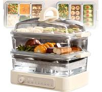 Electric Food Steamer | 2L Glass Water Tank & 304 Stainless Steel Tray | 12-Hour Keep Warm & Delay Timer | Multifunctional Steam Cooker for Vegetables Meats Grains Healthy Cooking