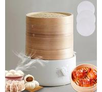 Electric Food Steamer - 3-Tier Bamboo Steamer with Stackable Baskets, 60-Minute Timer, Auto Shut-Off, and 800W Fast Steam for Healthy Cooking
