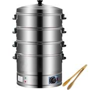 Electric Food Steamer, 3-Tier Stainless Steel, Thermostatically Controlled, Automatic Heating - Ideal for Quick and Easy Breakfast Cooking