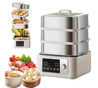 Electric Food Steamer, 8/12/16L 1350W Vegetable Steamer with Touch Screen, 24h Timer, 8 Menu Functions, Dual mode insulation, Stainless Steel Smart Multifunctional Steamer for Home 16L