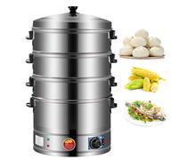 Electric Food Steamer, Stainless Steel Multi Cooker, 3 Tier Automatic Heating, Space Saving Storage, Ideal for Healthy Cooking of Meat Vegetables Fish Dumplings Rice and Dim Sum(47cm)