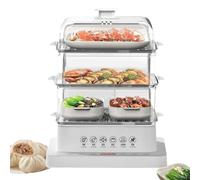 Electric Food Steamer with 360° Steam Cycle, Touch Control, 12H Timer & Insulation Function, Multi-Cooker with Detachable Baskets for Healthy Cooking