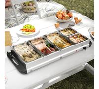 HOMCOM Electric Food Warmer 5 Tray, 9.2L Buffet Server with Lids, Silver, Silver