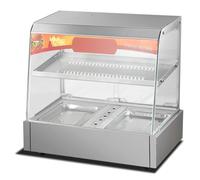Electric Food Warmer Cabinet, 2-Tier Countertop Heater with Adjustable Temperature and Built-in Lighting for Display and Keeping Food Warm