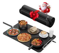 Electric Food Warming Mat Tray Warmer for Party Buffet Servers Hot Logic Heating Heater Full Surface Keep Warm, Rollable Portable 8-Level Temperature Adjustment 24 Hours Timer- Black