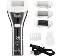 Electric Foot Callus Remover, Rechargeable Portable Electronic Foot File Pedicure Kits, 3 Roller Heads, 3 Speed, Battery Display for Remove Cracked Heels Calluses and Dead Skin
