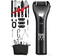 Electric Foot File for Hard Skin Remover, 16 in 1 Rechargeable Pedicure Sets for Feet, Waterproof Callus Remover with 3 Replacement Roller Heads, 3 Speeds & LED Display, Foot Care Kit with Storage Bag