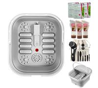 Electric Foot Spa Massager with LED Light Therapy, Shiatsu Rollers & Medicine Box Compartment - Deep Tissue Foot Bath Soak for Circulation & Relaxation (Coconut)