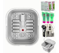 Electric Foot Spa Massager with LED Light Therapy, Shiatsu Rollers & Medicine Box Compartment - Deep Tissue Foot Bath Soak for Circulation & Relaxation (Mint)