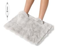 Electric Foot Warmer, Luxury Faux Fur Heating Pad for Feet Pain Relief Cramp, Heated Foot Warmer for Under Desk & Bed with 3 Heat Setting, 2H Auto-Off, ETL Certified, Pocket Design 16x22, Light Grey