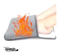 Electric Foot Warmer with USB 11x11inch Winter Thermal Flannel Foot Heater Grey Home Office Under Desk Heating Pad for Feet Warmer