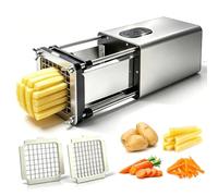 Electric French Fry Cutter - Automatic Potato Cutter with 1/2" & 3/8" Stainless Steel Blades, Non-Slip Suction Base, for Homemade Fries & Veggie Prep Potatoes Carrots, Kitchen & Light Commercial Use