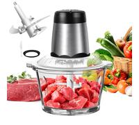 Electric Fruit & Vegetable Mini Chopper with 2L Glass Bowl, 4 Stainless Steel Blades, Dishwasher Safe Parts, Easy to Clean, One Touch Operation, 300W Small Food Processor for Meat Vegetable Fruit Nuts
