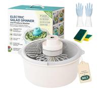 Electric Fruit Washer and Salad Spinner, 2 Modes, Removable Drain Basket (White, Electric)