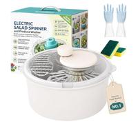 Electric Fruit Washer and Salad Spinner, 2 Modes, Removable Drain Basket (White, Manual)