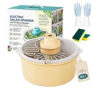 Electric Fruit Washer and Salad Spinner, 2 Modes, Removable Drain Basket (Yellow, Electric)