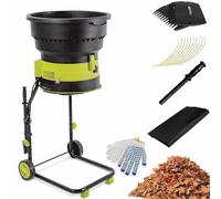 Electric Garden Leaf Mulcher Shredder with Wheels for Easy Composting and Cleanup, Includes Storage Bag and Long Power Cord