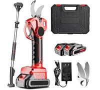Electric Garden Pruner Rechargeable, Extension Pole & LCD Display, Cordless Branch Cutter for Hedges, Shrubs & Tree Trimming