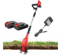 Electric Garden Rotavator Power Tiller with Rechargeable Batteries & Charger, 10CM Working Width, 25CM Tilling Depth for Soil Loosening
