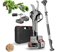 Electric Garden Secateurs, 50mm Branch Scissors with 2.1m Telescopic Pole, Long Reach Pruner with Brushless Motor and LCD Display, Battery Pruning Shears