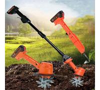 Electric Garden Tiller, Cordless Cultivator with 2 Batteries and Telescopic Pole, Hand-held Soil Digging Tool for Gardening and Tending