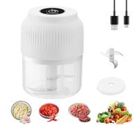 Electric Garlic Chopper - 300ml Mini Portable Veggie Cutter with 2/3/4 Sharp Stainless Steel Blades for Meat, Chili, Egg Whites, Garlic & Baby Food (White, Four-leaf Blade)
