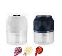 Electric Garlic Chopper, 300ml One Touch Small Kitchen Processor, 6 Stainless Steel Blades, Rechargeable Mini Electric Food Chopper for Onion Chili Ginger Fruits (blue & white,4 blades + whisk)