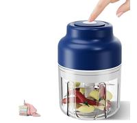 Electric Garlic Chopper, Cordless Food Processor, Mini Portable Veggie Chopper with 4/6 Stainless Steel Blades, Rechargeable Food Processor for Garlic, Chili, Ginger, Nuts (Blue, 360ML(6 Blades))