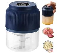 Electric Garlic Chopper, Mini Portable Veggie Cutter, 300ml Garlic Chopper Electric, Type-C Rechargeable with 6 Sharp Blades for Nuts Spices Ginger Garlic Onion Chili Vegetables (Blue, 3 Blades)