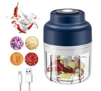 Electric Garlic Chopper, Mini Vegetable Chopper Electric 320ml Wireless USB Charging Small Blender Garlic Mincer with 6 Blades, Mini Food Processors for Onions Ginger Herbs Fruits Meat Nuts-Blue