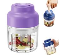 Electric Garlic Chopper, Portable Wireless USB Rechargeable 250/320ml Garlic Grinder with 4/6 Blades, Mini Food Processors for Onion Ginger Herbs Fruits Meat Baby Food (Purple-320ml)