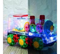 Electric Gear Train Toy - Transparent Trains Engine, Moving Gears Vehicle, Colorful ABS Toy Model with LED Lights Music, Educational Play Equipment Visual Action, Interactive Learning Fun for Boy Girl