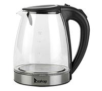Electric Glass Kettle 1.8L with 2000W Power and Blue LED Illumination, 360° Rotation Base with Auto Shut-Off and Boil-Dry Protection, UK Plug, Stainless Steel and Borosilicate Glass.