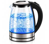 Electric Glass Kettle 2L 1800W Fast Boil, Corded Hot Water Boiler with Blue LED Light, 360° Swivel Base, Auto Shut-Off & Boil-Dry Protection, Borosilicate Glass Tea Coffee Kettle, Black