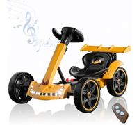 Electric Go Kart for Kids, 12V Foldable Go Cart, Pedal Go-Kart with Adjustable Seat, Music, Folding Wheel, 8 MPH Speed Drifting Go Cart, Ride-On Go Cart for Boys and Girls,Yellow