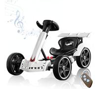 Electric Go Kart for Kids, 12V Foldable Go Cart, Pedal Go-Kart with Adjustable Seat, Music, Folding Wheel, 8 MPH Speed Drifting Go Cart, Ride-On Go Cart for Boys and Girls,White