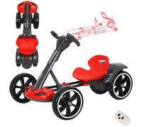 Electric Go Kart for Kids 3+, 12V Foldable Pedal Go-Kart with Adjustable Seat, Music and Lights, 8 MPH Speed, Indoor/Outdoor Use