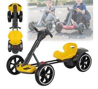 Electric Go Kart for Kids 3-8, 6v Foldable Electric Go Kart for Kids Adjustable Seat Steering Wheel, Music, Folding Wheel, Flashing LED Lights, Ride-On Go Cart for Boys and Girls (Yellow, Extended)