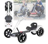 Electric Go Kart for Kids 3-8, 6v Foldable Electric Go Kart for Kids Adjustable Seat Steering Wheel, Music, Folding Wheel, Flashing LED Lights, Ride-On Go Cart for Boys and Girls (White, Extended)