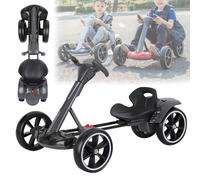 Electric Go Kart for Kids 3-8, 6v Foldable Electric Go Kart for Kids Adjustable Seat Steering Wheel, Music, Folding Wheel, Flashing LED Lights, Ride-On Go Cart for Boys and Girls (Black, Extended)