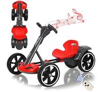 Electric Go Kart for Kids, Foldable Go Cart with Adjustable Seat, Music, Lights, Remote Control, 5 MPH Speed, Pedal Go-Kart for Outdoor Fun