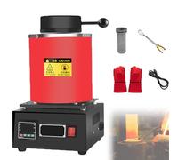 Electric Gold Melting，Melting Furnace, Furnace 1150℃ /2102 ℉ Automatic Digital Melting Furnace Machine with Graphite Crucible 1kg/2kg/3kg for Metals Gold Silver Jewelry,1500w,Red-2kg